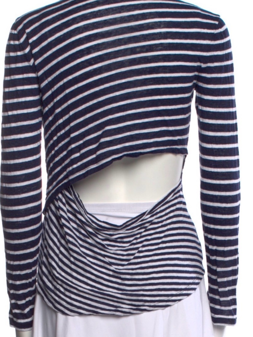 A.L.C. 100% linen Striped Navy and White Long-Sleeve Open-Back Top